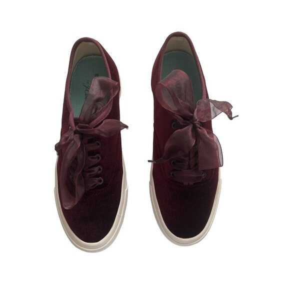 SeaVees Legend Burgundy Cherry Velvet Sneakers J Crew Ribbon Laces Size 9.5 - Picture 5 of 11
